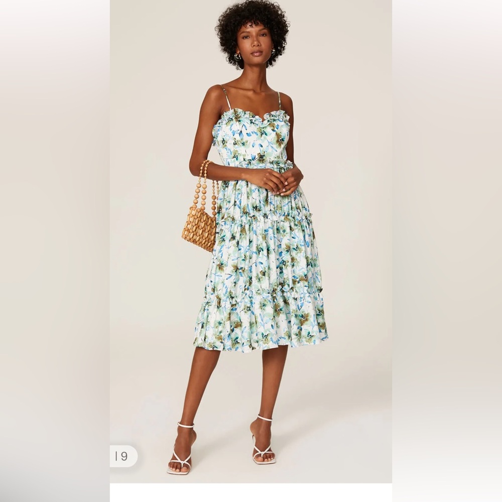 Badgley Mischka Floral Blue and Green Midi Dress